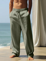 Mens Casual Linen Wide-Leg Pants