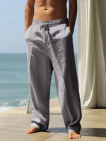 Mens Casual Linen Wide-Leg Pants