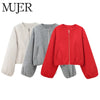 Red Cropped Zipper Bomber Jacket