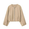 Red Cropped Zipper Bomber Jacket
