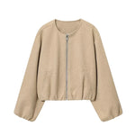 Red Cropped Zipper Bomber Jacket