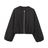 Red Cropped Zipper Bomber Jacket