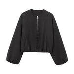 Red Cropped Zipper Bomber Jacket