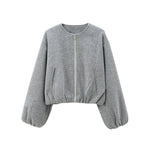 Red Cropped Zipper Bomber Jacket