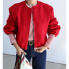 Red Cropped Zipper Bomber Jacket
