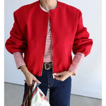 Red Cropped Zipper Bomber Jacket