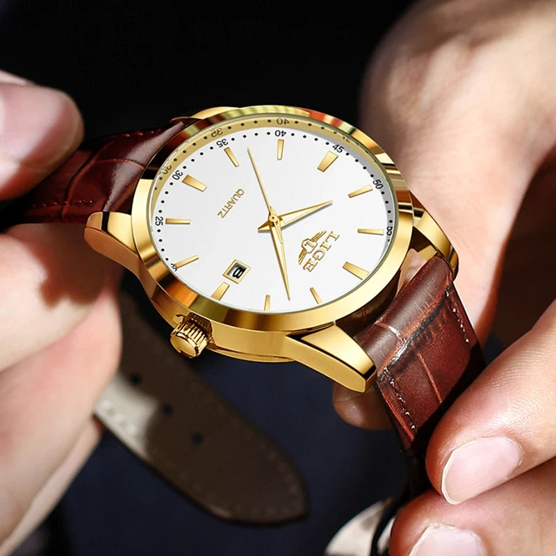 LIGE Leather Chronograph Watch