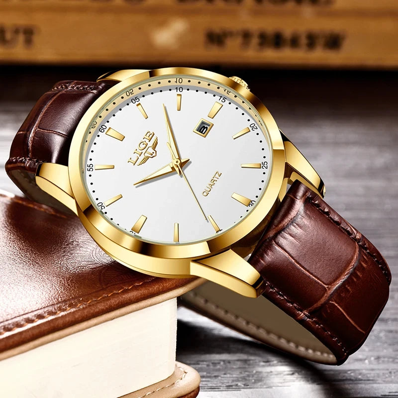 LIGE Leather Chronograph Watch